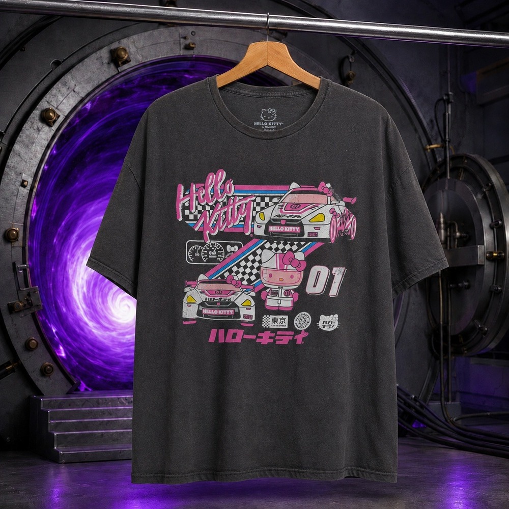 Hello Kitty Tokyo Speed Racing Graphic Tee Black Sanrio JDM Drift Car T-Shirt